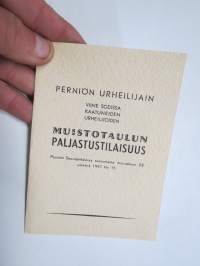 Perniön Urheilijain viime sodissa kattuneiden urheilijoiden Muistotaulun paljastustilaisuus, 23.11.1947 -ohjelmalehtinen