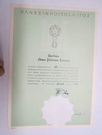 Vankeinhoitolaitos - Opettaja O.P.T, valtion palveluksesta 25 vuotta tunnustuskirja, 1.7.1970