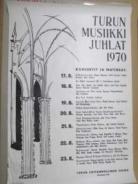 Turun Musiikkijuhlat 1970 -juliste, tästä alkoi Ruisrock -esiintyjälistaukset, 23.-23-8. 