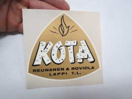 Kota (vesipatojen alkuperäisiä siirtokuvamerkkejä) Reunanen & Roviola Oy, Lappi T.L. -siirtokuva
