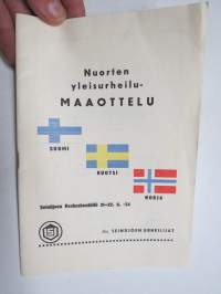 Nuorten yleisurheilumaaottelu Suomi-Ruotsi-Norja Seinäjoki 21-22.8.1954 -käsiohjelma