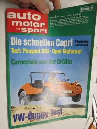 Auto motor und sport 1970 nr 2, Die Schnellen (Ford) Capri, Test Peugeot 304 - Opel Diplomat, VW Buggy Test - saksalainen autolehti