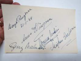 Georg Malmstén, Lasse Pihlajamaa, Margit Ringvall + useita muita -nimikirjoitus  / signature - autograph