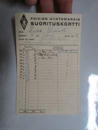 Poikien hiihtomerkin suorituskortti v. 1939