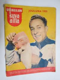 Urheilun Kuva-aitta 1955 nr 12 joulunumero, Kansikuva Voitto Hellsten, Karhu-Kissat kiekkojoukkue, Torbjörn Lassenius, KIFfen, Judo, Lasse Talosela, ym.
