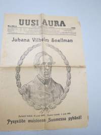 Uusi Aura 1906 nr 108A, ilmestynyt 12.5.1906, Juhana Vilhelm Snellman 100-vuotismuistonumero - nimenmuutosnumero, täynnä muutettuja sukunimiä