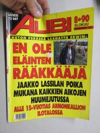 Alibi 1990 nr 8, sis. mm. artikkelit / kuvat / mainokset; Tampereen Armonkallion ilotalo, Oravaliiga, Suutari Antti Santanen liikkeen ryöstö, Jailhouse rock,