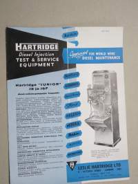 Hartridge Diesel Injection Teste & Service Equipment  - Junior 16 & 16F, Major, Majestic, Minor, diesel-ruiskutuspumppujen koepenkki ym. -myyntiesite