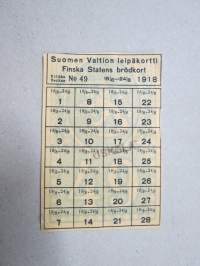 Suomen Valtion leipäkortti 1918 Finska statens brödkort nr 49, leimattu 