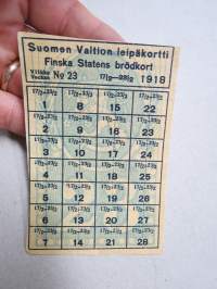 Suomen Valtion leipäkortti 1918 Finska statens brödkort nr 23, leimattu 