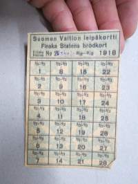 Suomen Valtion leipäkortti 1918 Finska statens brödkort nr 21, leimattu 