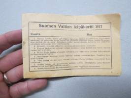 Suomen Valtion leipäkortti 1917 viikko / vecka nr 1-12, nidottu painate, leikkaamaton -säännöstelykortti
