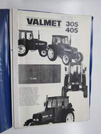 Valmet 305, 405 -huoltotiedotteita ja ohjeita kansiossa, kopioita