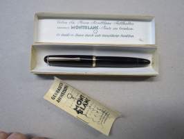 Montblanc 3-42 G Masterpiece, 14C 14 K 585 nib.  Montblanc star outline on black cap finial, Knob Piston Filler, 8mm blue ink window -kultaterä täytekynä + kotelo