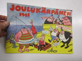 Joulukärpänen 1965 -huumoria ja pilakuvia vuoden tapahtumista, tunnettuja kuvittajia mm. Kari Suomalainen