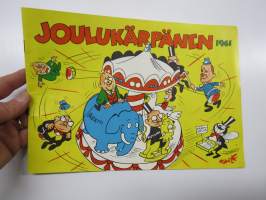 Joulukärpänen 1961 -huumoria ja pilakuvia vuoden tapahtumista, tunnettuja kuvittajia mm. Kari Suomalainen