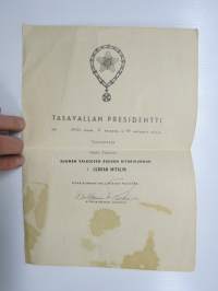 Suomen Valkoisen Ruusun Ritarikunnan I luokan mitali -myöntökirja 6.12.1959, Lauri Taipale