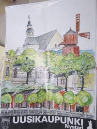 Uusikaupunki Nystad -matkailujuliste, piirtänyt Valto Vaalikivi 1977