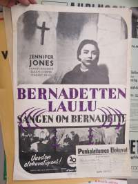 Bernadetten laulu - Sången om Bernadette, pääosissa Jennifer Jones, Charles Bickford, Gladys Cooper, Vincent Price, ohjaus Henri King -elokuvajuliste