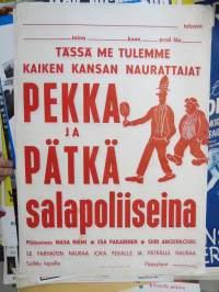 Pekka ja Pätkä salapoliiseina, pääosissa Masa Niemi, Esa Pakarinen, Siiri Angerkoski -elokuvajuliste / movie poster