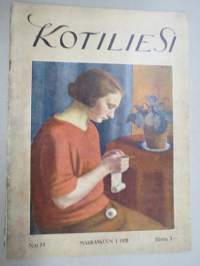 Kotiliesi 1928 nr 21, Kansikuva Johannes Gebhard, Uusi Kotitalousopettajaopisto Järvenpää, Riisitauti, Lastenhuoltotyötä, Joululahjoja puusta, Makkaranvalmistus, ym.