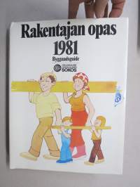 Rakentajan opas 1981 - Sokos - Byggnadsguide -kansio jossa kootusti SOK:n / Sokoksen myymiä ja toimittamia rakennustarvikkeita valmistajien ja tehtaiden esitteinä