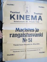 Macistes ja rangaistusvanki nr 51, elokuvateatteri Kinema, Tampere  -elokuvajuliste