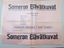 Someron Elävätkuvat - näytäntöaikojen aikataulu -elokuvajuliste, mykkäfilmikauden? elokuvateatterin mainosjuliste
