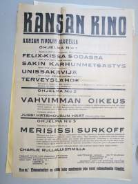 Kansan Kino - Vaasa - Elokuvateatteri  -elokuvajuliste, useita eri elokuvia v. 1934 