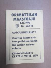 Orimattilan Maastoajo 12.10.1975 -rallikisa / moottoriurheilukilpailu, käsiohjelma / lähtöluettelo