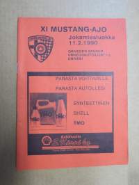 XI Mustang-ajo Jokamiesluokka 11.2.1990, Orivesi -rallikisa / moottoriurheilukilpailu, käsiohjelma / lähtöluettelo