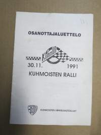 Kuhmoisten Ralli 30.11.1991, Kuhmoinen -rallikisa / moottoriurheilukilpailu, käsiohjelma / lähtöluettelo
