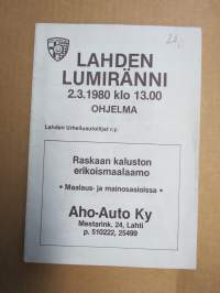 Lahden Lumiränni 2.3.1980 -rallikisa / moottoriurheilukilpailu, käsiohjelma / lähtöluettelo