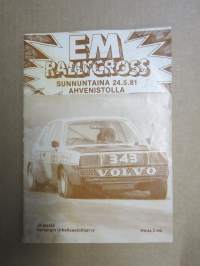 EM Rallycross Ahvenisto 24.5.1981 -rallikisa / moottoriurheilukilpailu, käsiohjelma / lähtöluettelo