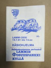 Lammi Jokamiesluokka 3500 19.7.1981 -rallikisa / moottoriurheilukilpailu, käsiohjelma / lähtöluettelo