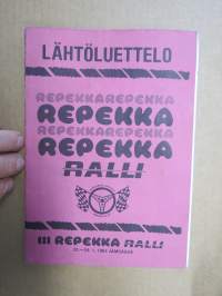 III Repekka Ralli Jämsä 23-24.1.1982 -rallikisa / moottoriurheilukilpailu, käsiohjelma / lähtöluettelo