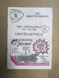 XIX Mänttä 200-ajo - SM-osakilpailu 14-15.1984 -rallikisa / moottoriurheilukilpailu, käsiohjelma / lähtöluettelo