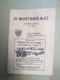 XI Mustang-ajo Jokamiesluokka 11.2.1990, Orivesi -rallikisa / moottoriurheilukilpailu, käsiohjelma / lähtöluettelo