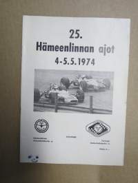 25. Hämeenlinnan Ajot 4-5.1974 Hämeenlinnan Moottorirata -rallikisa / moottoriurheilukilpailu, käsiohjelma / lähtöluettelo