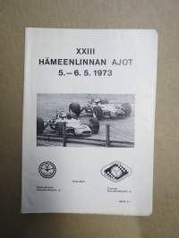 XXIII Hämeenlinnan Ajot 5-6.5.1973 Hämeenlinnan Moottorirata -rallikisa / moottoriurheilukilpailu, käsiohjelma / lähtöluettelo