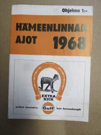 Hämeenlinnan Ajot 18.8.1968 Hämeenlinnan Moottorirata -rallikisa / moottoriurheilukilpailu, käsiohjelma / lähtöluettelo