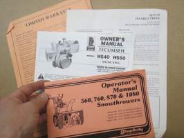 Simplicity 560, 760, 870, 1080 Snow Thrower Operator´s manual + Tecumseh HS40 & HS50 Snow King Snow Blower Engine operating Instructions -lumilinko käyttöohjekirja