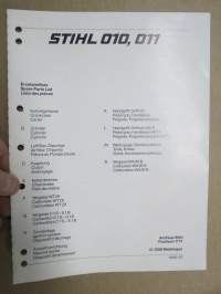 Stihl 010, 011 moottorisaha Spare parts List -varaosaluettelo
