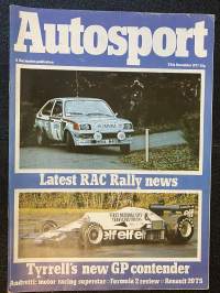 Autosport - Lehti 1977 nr 8 - Latest RAC Rally news, Tyrrell´s new GP contender, Andretti: motor racing superstar, Formula 2 review, Renault 20TS, ym.