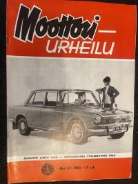 Moottoriurheilu 1965 nr 12, sis. mm. seuraavat artikkelit / kuvat, mainokset; Simca 1500 kansikuvassa, Harri Merikanto, Honda CB 450 esittely, Earls Court -rata...