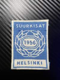Suurkisat 1956 Heksinki -kangasmerkki / matkailumerkki / hihamerkki / badge -pohjaväri valkoinen