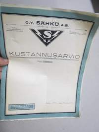 Oy Sähkö Ab - Kustannusarvio, 21.6.1932 - Insinööri W. Laurinen, Kaskenkuja 3, Turku - sähköjohtojen asennustarjous