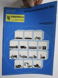 SKF Automotive Bearing list 1976 - Supplement nr 2  -laakerien luettelo