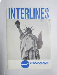 Finnair Interlines 1968 nr 2 -tiedotuslehti / asiakaslehti, sisältää 12-sivuisen aikataulun Helsinki - New York - Helsinki advance timetable 1969