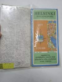 Helsinki opaskartta 1977, erilliset kartat 2 kpl, katu- ja paikannimistö (osoiteluettelo) kansiossa